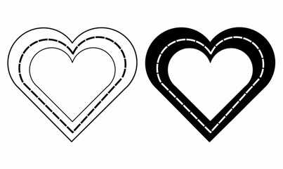 Heart road icon in black and white, love symbol with road line detail, vector design for traffic, driving safety, romantic journey, Valentine, and graphic projects.