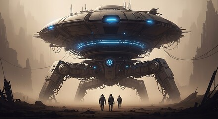 Futuristic War Machine in a Desolate Landscape.
