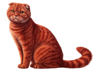 Charming Scottish Fold cat with striking orange fur and captivating eyes sits gracefully, showcasing its unique features and playful spirit