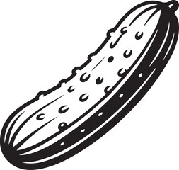 Cucumber or pickle silhouette. Vector illustration. Ingredient for vegetable salad. Healthy vegetarian food. Clip-art for packaging, label, menu, signboard or showcase. 