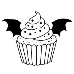 Cute hand drawn cupcake bat illustrations with kawaii halloween doodle dessert designs for journaling scrapbooking stickers party invitations decorations and spooky crafts