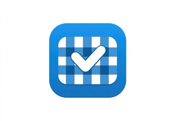 Blue square icon; checkmark on grid