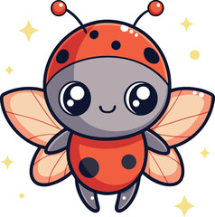 Ladybug, Cute Cartoon Ladybug, Cute Cartoon Ladybug Vector Set, Adorable Ladybug Vector Art, 