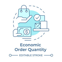 Economic order quantity soft blue concept icon. Minimize total supplies costs. Inventory management method. Round shape line illustration. Abstract idea. Graphic design. Easy to use in article