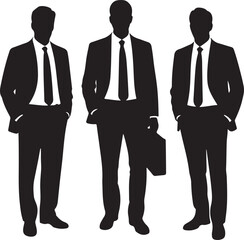 Flat black and white silhouette of a CEO standing confidently with a briefcase