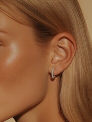 Elegant woman with stunning diamond hoop earrings, perfect for luxury branding and beauty campaigns