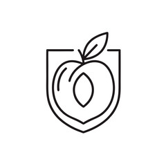 Minimal Half Peach Logo in Outlined Emblem Style, Simple Smooth Shapes