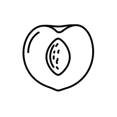 Half Peach Logo Showing Seed Inside, Outlined Clean Vector Icon