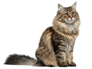 Obraz premium Siberian cat with majestic coat sits gracefully, showcasing its beauty and charm in serene pose