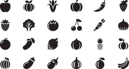 Fruit berry vegetable food glyph icon vector set