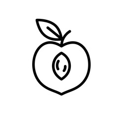 Minimalist Half Peach Logo With a Single Leaf, Bold Outline