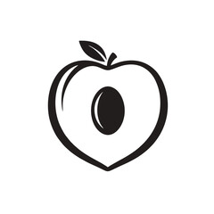 Half Peach Logo With Clean Curved Outline and Visible Pit, Black Silhouette