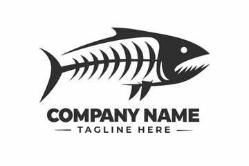 Fishbone Skeleton Sharp Teeth Logo on White Background