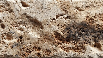 Texture of unpolished travertine stone with porous structure and beige natural color tone ideal for use in architecture backgrounds or luxury building material mockups