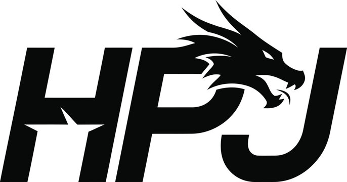 Dragon head logo with hpj initials