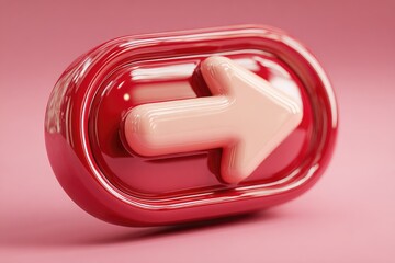 Red glossy oval button with a pale pink right-pointing arrow