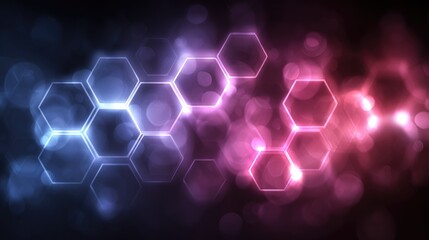 Abstract hexagons glow, pink and blue bokeh