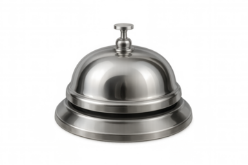 Chrome service bell isolated on transparent background, ideal for hospitality and customer service concepts
