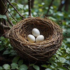 Fototapeta premium Bird eggs with bird nest in the forest