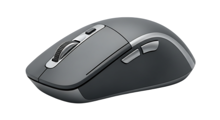 Wireless ergonomic computer mouse isolated on black background for technology and office concepts