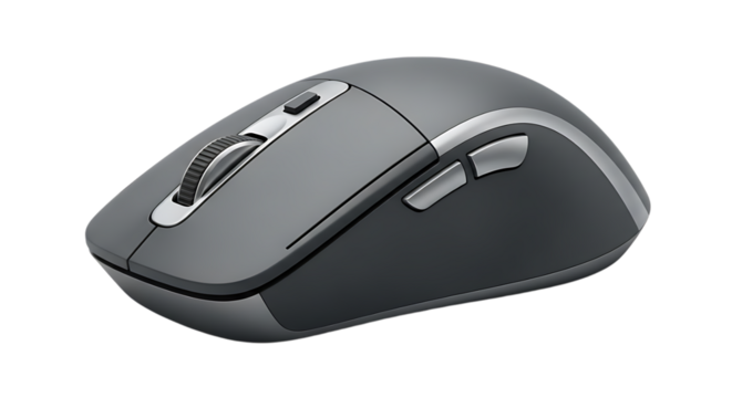 Wireless ergonomic computer mouse isolated on black background for technology and office concepts