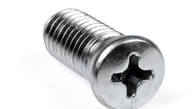 Silver screw closeup on white background.