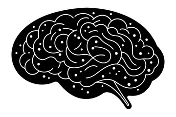 vector Silhouette of a brain with white dots representing thoughts