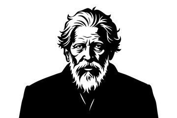 Vector art of silhouette of  Portrait of an old man with beard