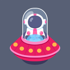 Cute Astronaut Flying UFO