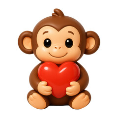 Obraz premium PNG Cute monkey holding heart