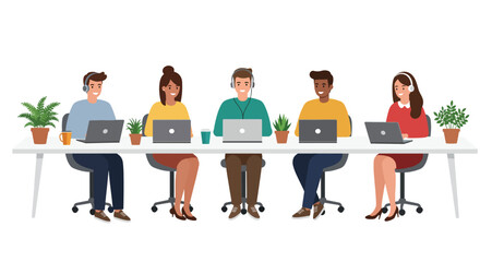 Diverse Team Collaborating on Laptops in Modern Office.