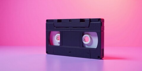 Obraz premium A Retro VHS Cassette Tape on a Vibrant Pink Surface, Evoking Nostalgia for Analog Media and a Bygone Era of Home Video Entertainment