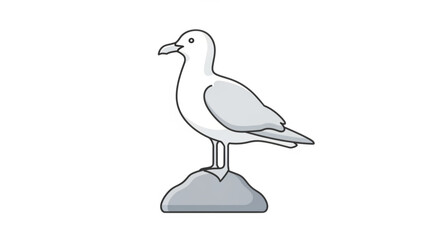 Obraz premium Seagull standing on rock vector illustration drawing of a bird on a stone seaside animal graphic art