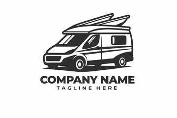 Camper Van Surfboards, Simple Transportation Icon with White Background
