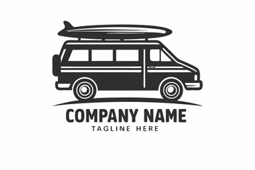 Camper Van Surfboard Roof Rack Icon on White Background
