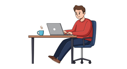 Young Man Working on Laptop at Desk with Coffee 1.
