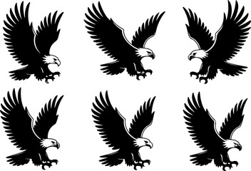Fototapeta premium Flying Eagle Silhouette Vector Set
