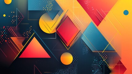 Abstract geometric shapes, vibrant colors, dark background, digital art, website design