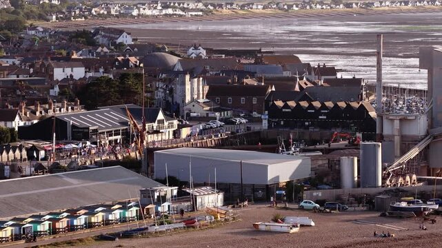 Industrial plant near beach in Whitstable, UK. Urban and coastal setting