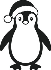 Cute Penguin Silhouette with Santa Hat for Christmas and Winter Holiday Design
