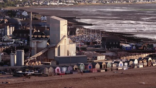Brett Aggregate plant by Whitstable beach with seaside town ambiance
