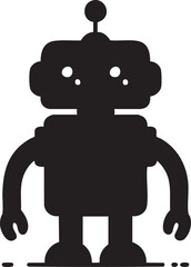 Cute robot vector illustration - cartoon robot clipart, black and white robot graphic eps silhouette