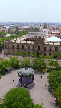 Ornate kiosko in Plaza de Armas Guadalajara, surrounded Jalisco Government Building in Guadalajara Centro, Guadalajara Cathedral and walking streets
