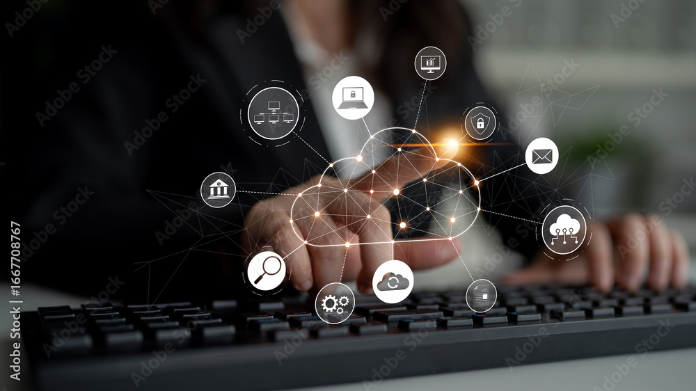 Wall mural cloud computing enables cloud, service, and network integration for digital transformation, data acc