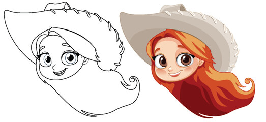 Cowgirl with Red Hair and Hat