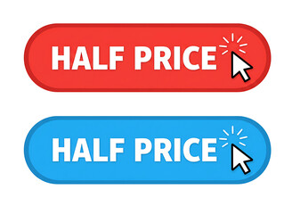 Two oval buttons with half price text isolated on transparent background
