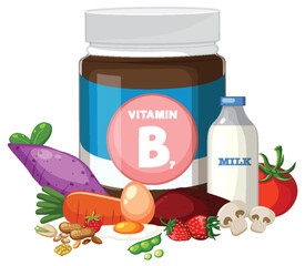Vitamin B7 Supplement with Natural Food Sources Illustration