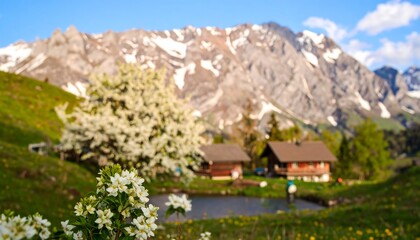 Fototapeta premium Mountain Cabin Spring Landscape Photography