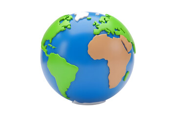 Naklejka premium Stylized 3d earth globe with continents and oceans isolated on transparent background, generative ai