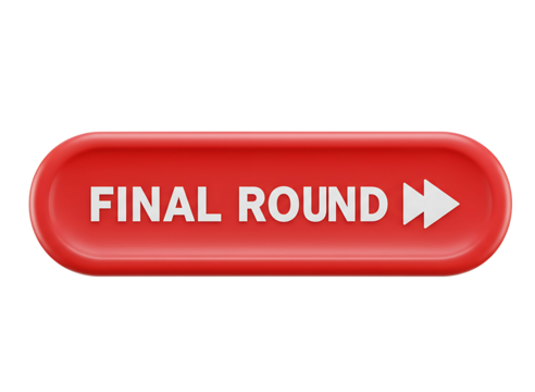Red button with text final round and arrow isolated on transparent background